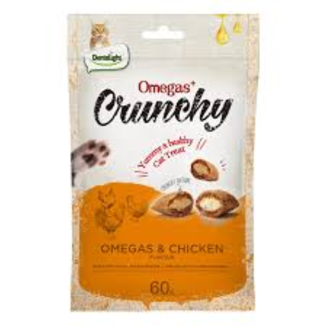 OMEGAS CRUNCHY CAT TREATS CHICKEN FLAVOUR 60GR